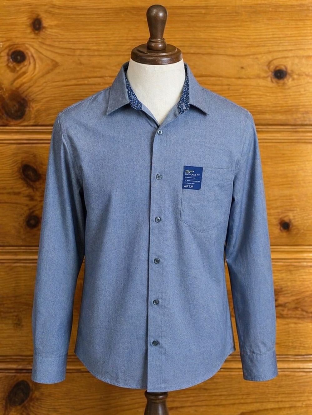 Apt. 9 Men's Premier Flex Untucked Fit Shirt Blue Heather Soft Stretch